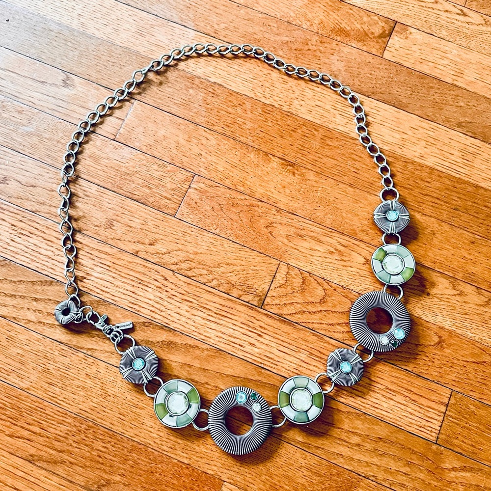 Chico's Silver Chain Statement Belt with blue & green accents - Picture 2 of 10